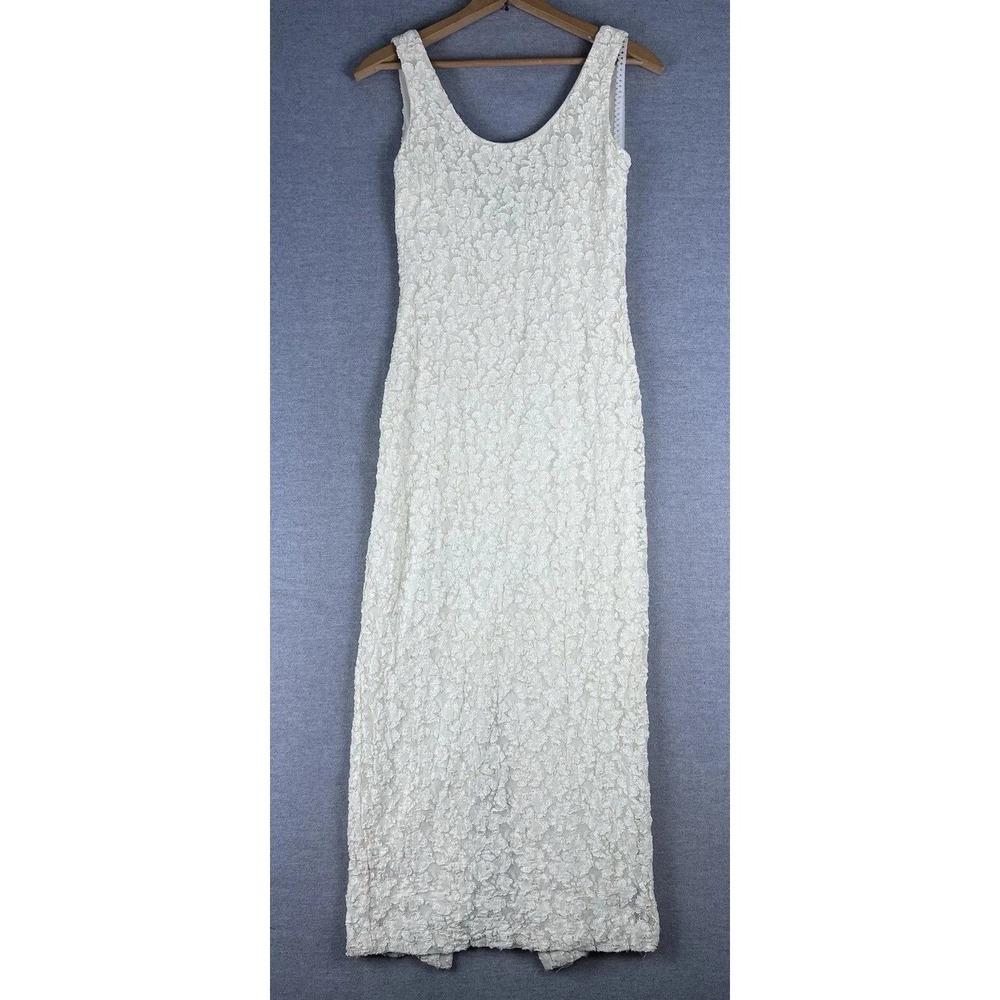 Vintage Evening Chic Nancy Bracoloni Ivory Lace Maxi Dress Low Back Formal 1453